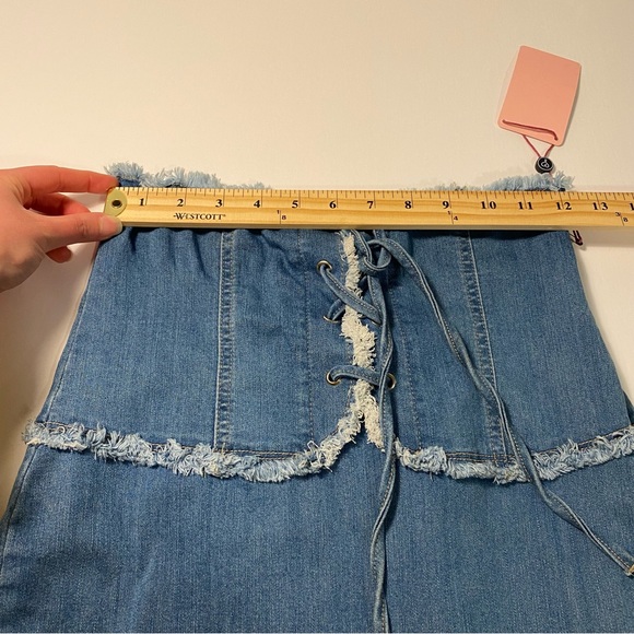 Y2K Blue Denim Lace Up Cotton Blend Mini Skirt - Picture 4 of 9
